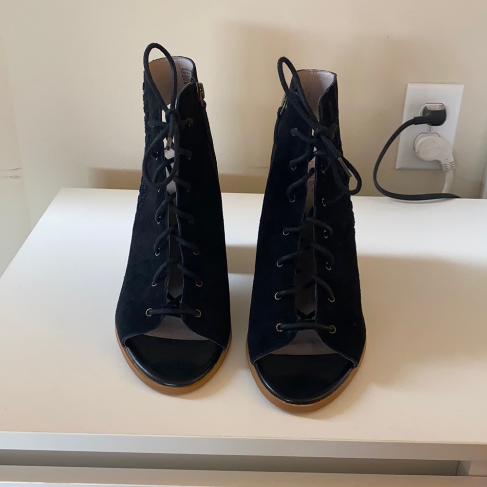 Black lace up open toe heel